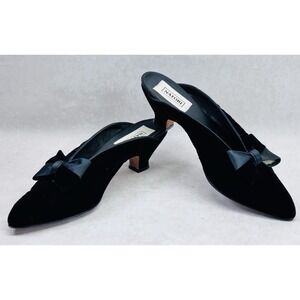 Vintage Natori Black Velvet Mule Slip On Shoes Satin Bow Spain Womens 9 - 9.5